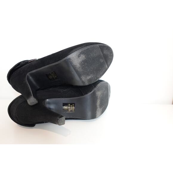 Shoe Boots/ 4" heel Black Buckle Velvety Fabric Womens Size 9 - Picture 5 of 9